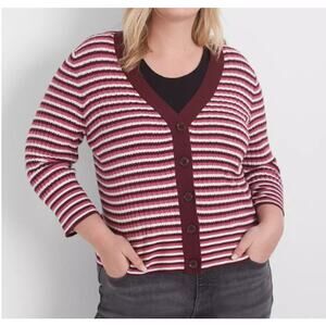 Lane Bryant Women's Plus Size Red White Striped Cardigan Size 14/16 1X New